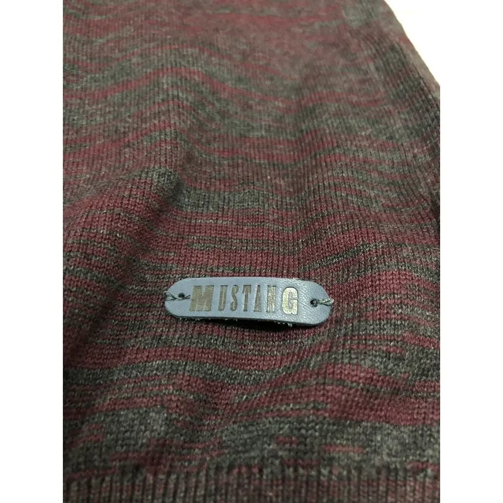 Mustang Sweater Mens XL Slim Pullover Shirt Knit Gray Red Lightweight N72